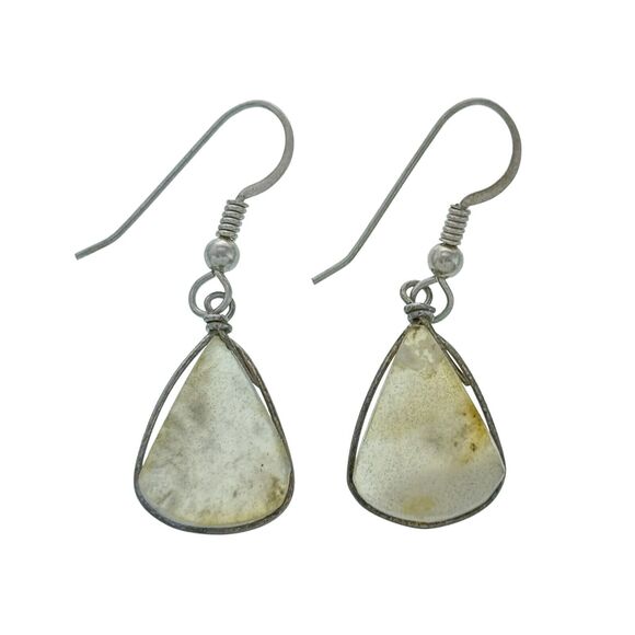 Vintage Silver Tone Wire Wrap Glass Dangle Earrings - Picture 1 of 4